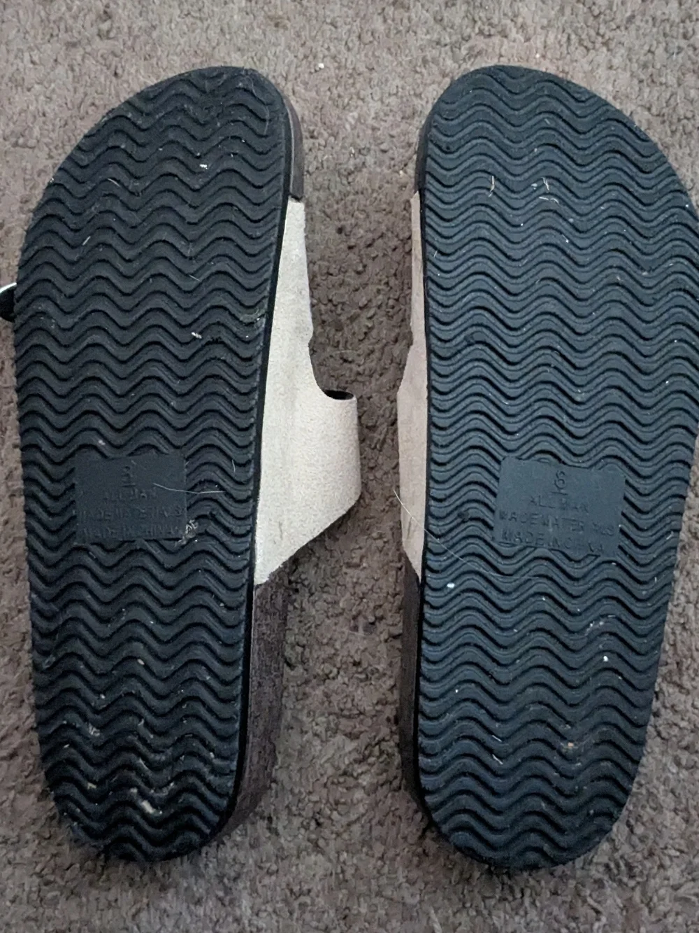 Women’s Dual-Buckle Slip-On Sandals in Beige and Black 